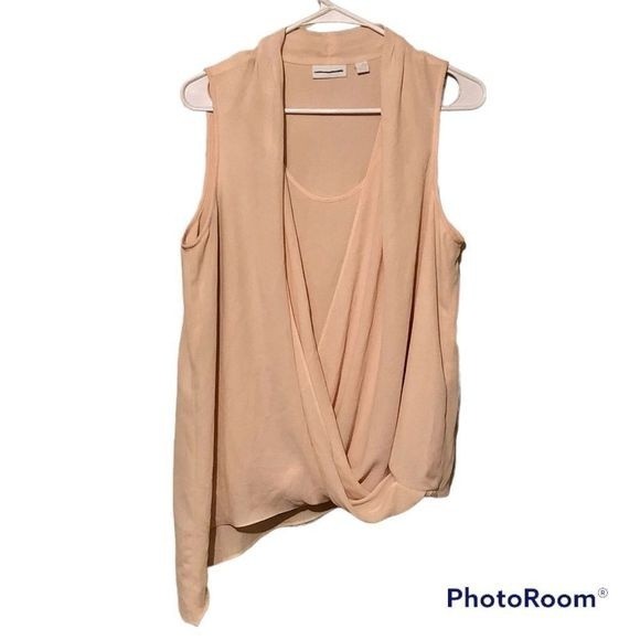 NEW YORK & COMPANY Asymmetric Wrap Sleeveless Hi-Low Chiffon Blouse Top Pink M - Picture 1 of 7